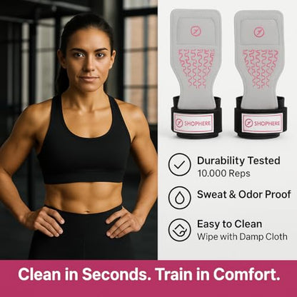 Premium Crossfit Grips for Women – Anti-Slip Lifting Grips & Wrist Straps for Weightlifting, Workout, Deadlift, Pull-Ups, Barbell, Easy-to-Clean, Odor Free, Size Small & Medium - size: Medium (M)
