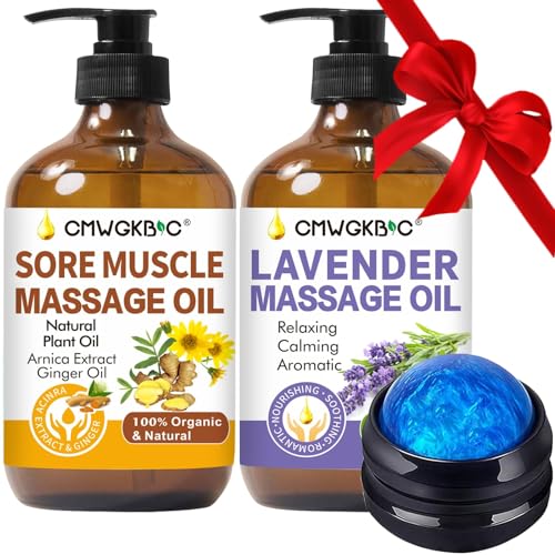 Fathers Day Gift for Husband,Dad, Massage Oil for Massage Therapy,Lymphatic Drainage-Ginger Oil Sore Muscle Arnica Oil &Lavender Oil Relaxing Massage Oils for Date Night,Massage Ball,Gifts for Him Her
