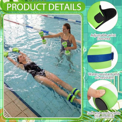 Water Aerobics Set Aquatic Exercise Set Include Water Foam Dumbbell Swim Aquatic Cuffs Ankle Arm Swimming Glove Pool Resistance Weights Pool Fitness Equipment for Training - color: Green