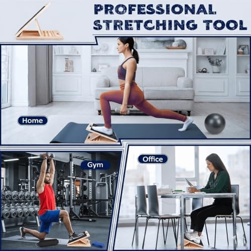 Complete 4-in-1 Fitness Bundle, Slant Board Bundle with Gym Ball and 2 Exercise Straps, Slant Board for Calf Stretching, Portable Board for Strength Training, Balance, and Core Training.