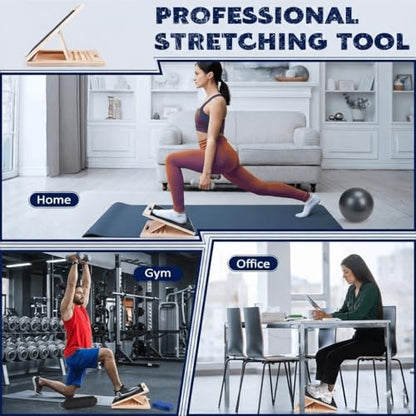 Complete 4-in-1 Fitness Bundle, Slant Board Bundle with Gym Ball and 2 Exercise Straps, Slant Board for Calf Stretching, Portable Board for Strength Training, Balance, and Core Training.