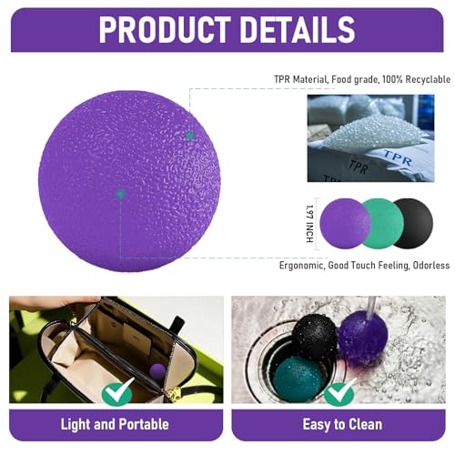 3 Pack Stress Balls for Adults, Squeeze Balls for Hand Therapy, Hand Strengthening Devices with Different Resistance Levels for Finger Forearm Wrist Exercise Relaxation and Pain Relief