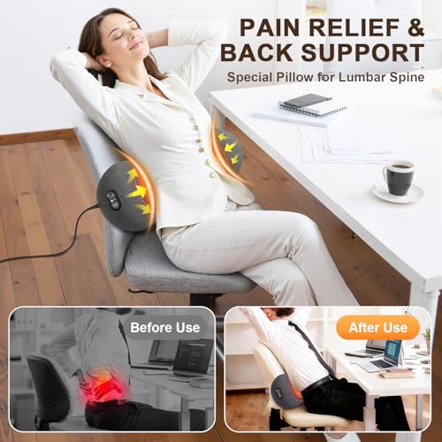 3-in-1 Electric Lumbar Support Pillow,Triple Fusion Back Massager with Heat,Vibration&Traction,Back Support Pillow for Bed and Chair,Lumbar Support Pillow for Lower Back Pain Relief&Spine Support-Gray