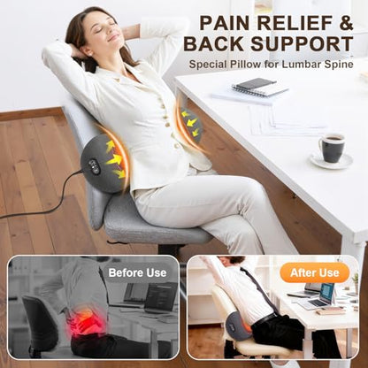 3-in-1 Electric Lumbar Support Pillow,Triple Fusion Back Massager with Heat,Vibration&Traction,Back Support Pillow for Bed and Chair,Lumbar Support Pillow for Lower Back Pain Relief&Spine Support-Gray