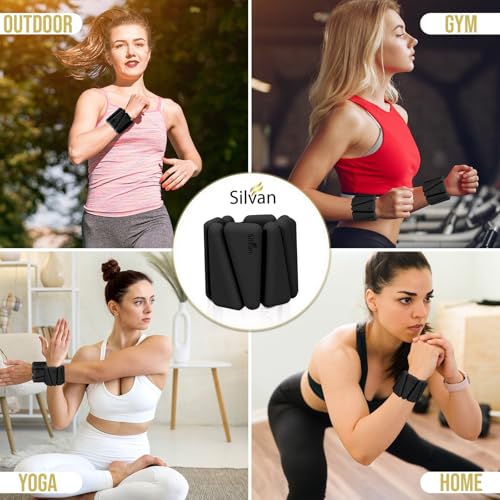 Adjustable Wrist & Ankle Weights for Women & Men, 2 Pieces, 1 lb Each (2 lbs Total), Weighted Bangles for Walking, Running, Yoga, Pilates, Barre, Cardio & Home Workouts - color: black