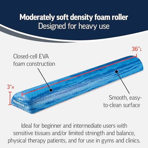 OPTP PRO-Roller Soft Density Foam Roller – Low Density Soft Foam Roller for Physical Therapy, Pilates, Yoga Foam Roll Exercises, and Muscle Recovery - Blue 36" x 6" x 3" Half-Round - color: Blue 36" X 6" X 3" Half-round