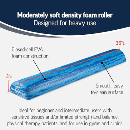 OPTP PRO-Roller Soft Density Foam Roller – Low Density Soft Foam Roller for Physical Therapy, Pilates, Yoga Foam Roll Exercises, and Muscle Recovery - Blue 36" x 6" x 3" Half-Round - color: Blue 36" X 6" X 3" Half-round