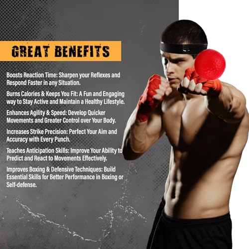 Boxing Reflex Ball for Adults and Kids - Includes 2 Balls with Strings and Adjustable Headband, Improve Reacting Time, Punching Speed, Eye Coordination, and Sharpen Reflexes