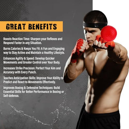 Boxing Reflex Ball for Adults and Kids - Includes 2 Balls with Strings and Adjustable Headband, Improve Reacting Time, Punching Speed, Eye Coordination, and Sharpen Reflexes