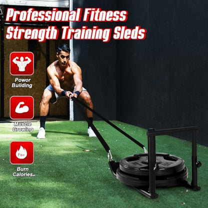 Medium-sized Weight Sled, Adjustable Height Workout Fitness Sled for Speed Training, Push and Pull Sleds for Exercise, Suitable for 1" & 2" Weight Plate, Applicable to Multiple Scenarios