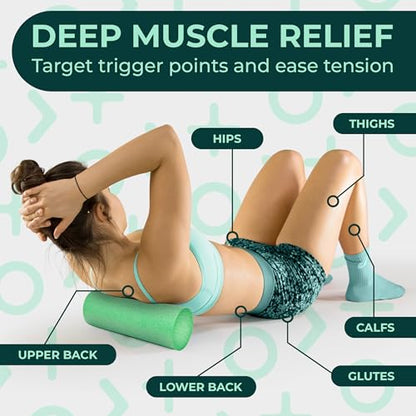 Deep Recovery Yoga Foam Roller for Physical Therapy & Exercise – Green Back Roller for Back Pain, Legs, and Shoulders, 12in x 4in Travel Size – Deep Tissue Massage for Myofascial Release