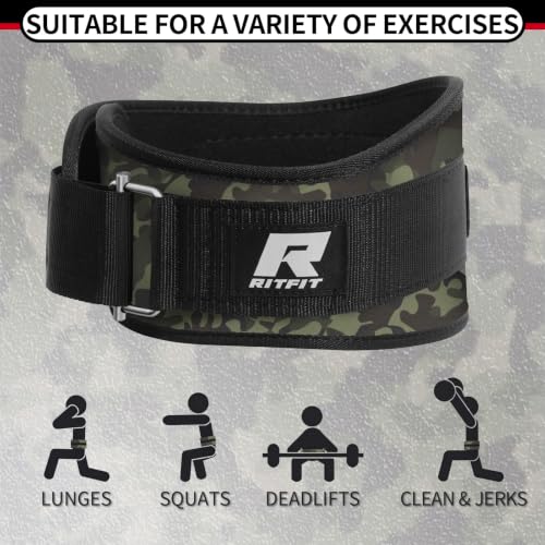 RitFit Weight Lifting Belt 6 Inch for Squats Deadlift Strength Training - color: Camo Green, size: L(36"-44")