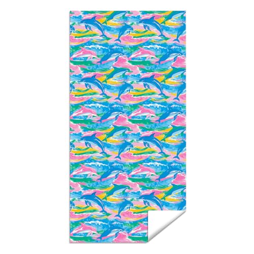 Microfiber Beach Towel Sand Free Quick Dry Oversized Dolphin Marine Artistic Nautical Print Swim Pool Blanket Blue Pink Green for Travel Adults 71 x 32 Inches 1 Pcs - color: Dolphin