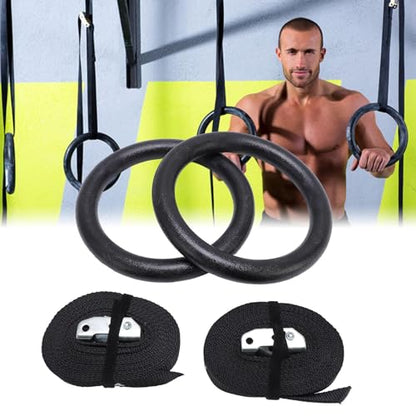 Qiilu Strength Training Gymnastic Rings 661.38lb Load Bearing Double Exercise Rings Workout Equipment with Adjustable Numbered Straps for Home Gym Training