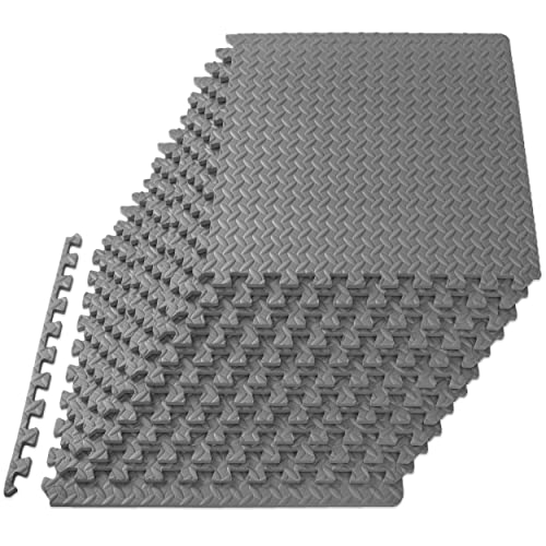 ProsourceFit Exercise Puzzle Mat ½-inch, EVA Interlocking Foam Floor Tiles for Home Gym, Workout Equipment, Kids Play Areas, Grey, 48 SQ FT - 12 Tiles - color: Grey, size: 12 Pack (48 SQ FT)