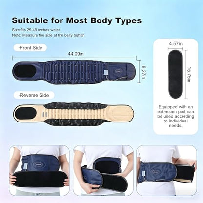 Decompression Back Belt,Inflated Compression Back Brace with Hand Pump and Extension Pad,Lumbar Support Belt for Men & Women Lower Back Pain Relief, Back Decompression Devices Fits Waist Size 29-49 Inches (Blue)