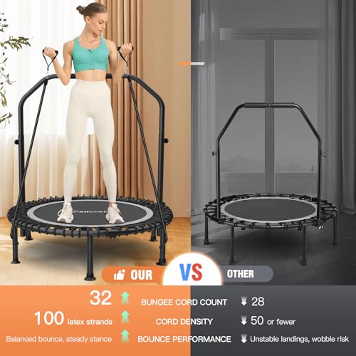 ANCHEER 40"/48" Foldable Mini Trampoline with Adjustable Handle for Adults - color: Silver, size: 40 inch