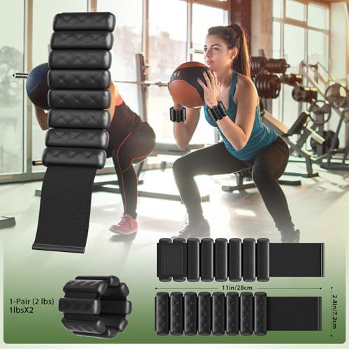 Pilates Wrist and Ankle Weights for Women - Adjustable Weighted Bangles for Men, 2 lbs Weighted Arm Bands Foot Leg Weights for Walking, Yoga, Training, Exercise, Running, Set of 2 (1LB Each) - color: Matte Black