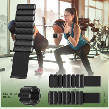 Pilates Wrist and Ankle Weights for Women - Adjustable Weighted Bangles for Men, 2 lbs Weighted Arm Bands Foot Leg Weights for Walking, Yoga, Training, Exercise, Running, Set of 2 (1LB Each) - color: Matte Black