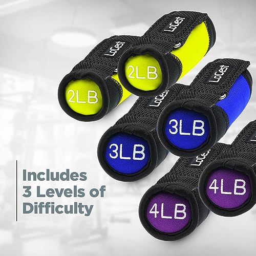 Logest Soft Hand Weights - Adjustable Neoprene Dumbbells (1LB, 2LB, 3LB, 4LB) - Red, Yellow, Blue, Purple - Velcro Straps - Weight Training, Walking, Jogging, Aerobics, Yoga - color: Yellow,Blue,Purple, size: 2LB 3LB 4LB Set