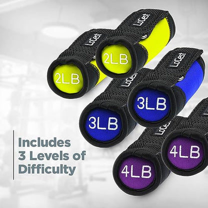 Logest Soft Hand Weights - Adjustable Neoprene Dumbbells (1LB, 2LB, 3LB, 4LB) - Red, Yellow, Blue, Purple - Velcro Straps - Weight Training, Walking, Jogging, Aerobics, Yoga - color: Yellow,Blue,Purple, size: 2LB 3LB 4LB Set