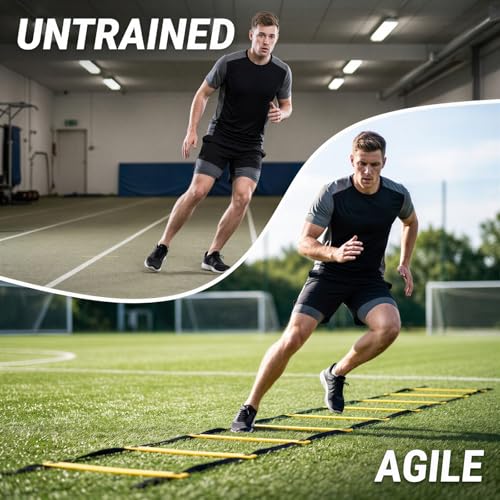 Agility Ladder for Speed and Balance Training, 19.7 ft PE Multi-Sport Footwork Ladder with Storage Bag, 16.5 in Wide Soccer Agility Training Equipment for Youth Athletics and Child Coordination Drills