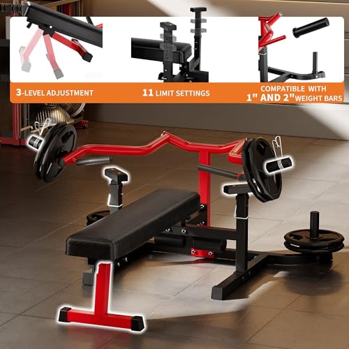 Chest Press Machine, 1250LBS Multi-Functional Adjustable Bench Press Machine with Independent Converging Arms, Flat Incline Bench for Chest, Shoulder, AB Workouts Home Gym Equipment