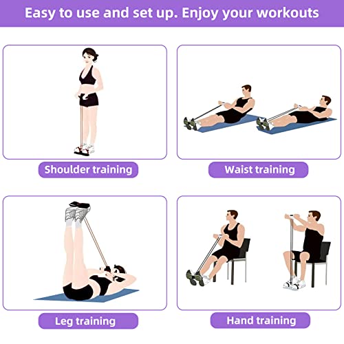Multi-Function Tension Rope – 4 Tube Resistance Bands with Handles – Sit Up Exercise Equipment Home Gym Tummy Trainer for Men Women - color: purple