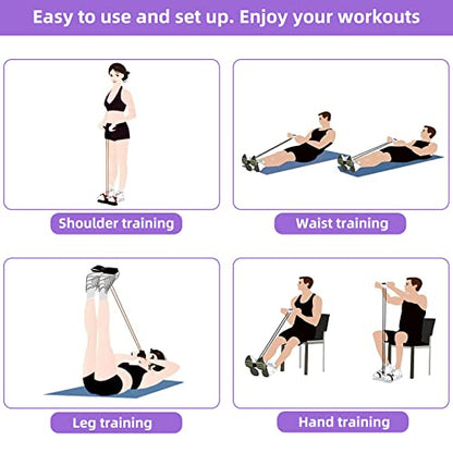 Multi-Function Tension Rope – 4 Tube Resistance Bands with Handles – Sit Up Exercise Equipment Home Gym Tummy Trainer for Men Women - color: purple