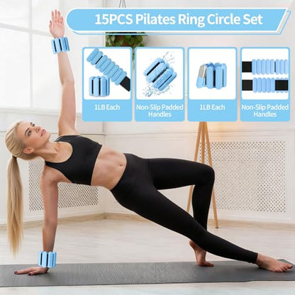 Pilates Essentials Kit for Home Women, Pilates Equipment for Workouts, 6 Fabric Resistance Bands, 12 Inch Magic Circle Yoga Ring, Mini Exercise Ball, Great Exercise Equipment