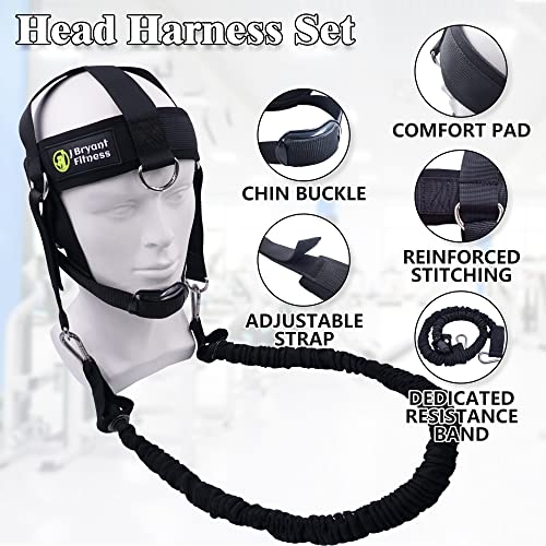 J Bryant Neck Harness Head - Weight Lifting with Resistance Tube Bands - Door Anchor Set Adjustable Neck Training Strap Exercise Equipment - color: Black-M(20"-23")