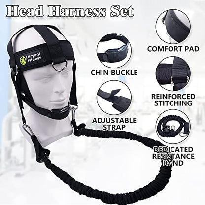 J Bryant Neck Harness Head - Weight Lifting with Resistance Tube Bands - Door Anchor Set Adjustable Neck Training Strap Exercise Equipment - color: Black-M(20"-23")
