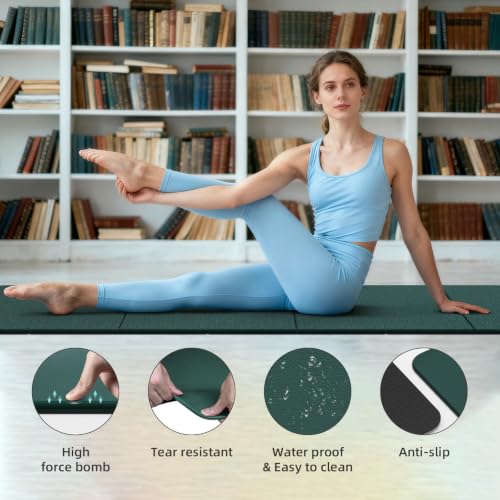 Foldable TPE Yoga Mat Thick 10mm,75" x40"Extra Large Exercise Mats - color: green
