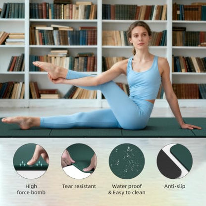 Foldable TPE Yoga Mat Thick 10mm,75" x40"Extra Large Exercise Mats - color: green