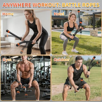 Ropeless Battle Ropes for Home Gym, Portable Cordless Weighted Battle Rope - size: Adjustable Black