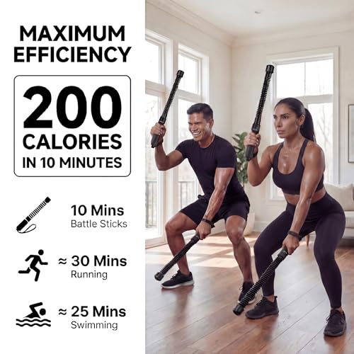 Weighted Ropeless Battle Ropes - Heavy Duty Portable Cordless Workout Equipment for Home Gym with Foam Grips, Exercise Videos | HIIT, Strength, Low-Impact Cardio Training for Men & Women