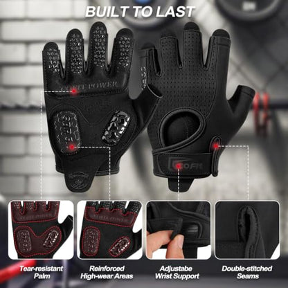 COFIT Workout Gloves for Men Women, Weight Lifting Gloves with 5MM Padded Palm, Non-Slip Gym Gloves, Fingerless Breathable Fitness Gloves for Training, Exercise, Pull Ups - size: Large