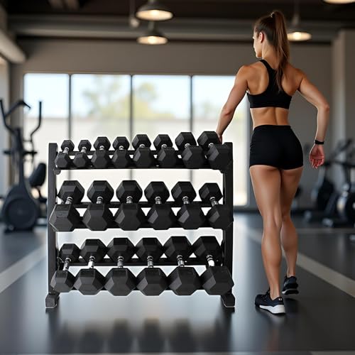 Hex Dumbbell Set with Rack - Rubber Coated Weight Set Pairs, 3-Tier Storage Rack for Home Gym Fitness Equipment 250/350/450/550 lbs - size: 450 lbs with rack