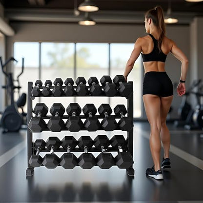 Hex Dumbbell Set with Rack - Rubber Coated Weight Set Pairs, 3-Tier Storage Rack for Home Gym Fitness Equipment 250/350/450/550 lbs - size: 450 lbs with rack