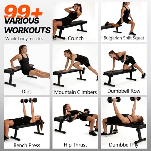Flat Weight Bench, Foldable Flat Bench, for Multi-Purpose Weight Training, Sturdy Strength Training Workout Bench, Space-saving Bench Press Flat Exercise Bench, for Home Gym