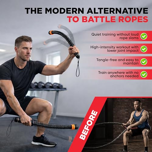 Adjustable Ropeless Battle Ropes – Weighted Cordless Battle Rope Set with Variable Resistance, Wrist Straps & Workout Guide Poster – Portable HIIT & Home Gym Training Equipment