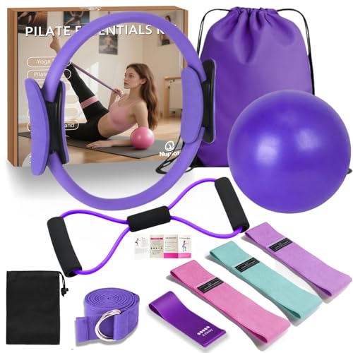 Pilates Equipment, Pilates Kit for Home Workouts, Pilates Essentials Kit for Women, Home Pilates Kit with Pilates Ring and Ball Set, Booty Bands, Figure 8 Resistance Band, Yoga Band - color: Purple