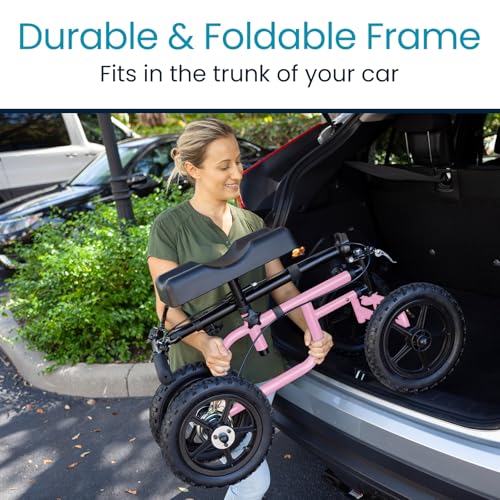 Vive Mobility All Terrain Knee Scooter Walker for Foot Injuries - Adult Broken Leg Crutch Cart Roller for Surgery, Broken Foot, Ankle Injury - Kneeling Rolling Steerable Seated Wheel Scooter Aid - color: Pink