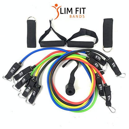 5 Stackable Resistance Bands Upto 100 lbs Home Gym Physical Workout Set Includes Door Anchor, Ankle Straps & Handles Self Training for Men & Women Body Toning[12 PC Set][Easy Carry]