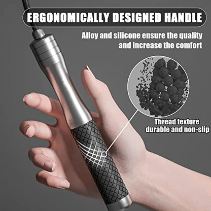 𝐒𝐩𝐞𝐞𝐝 𝐉𝐮𝐦𝐩 𝐑𝐨𝐩𝐞 𝐟𝐨𝐫 𝐅𝐢𝐭𝐧𝐞𝐬𝐬 - Skipping Rope for Women Men Exercise with Adjustable Length Jumping Rope and Alloy & Silicone Handles Suitable for Workout Boxing Home Gym - color: BlackWeighted