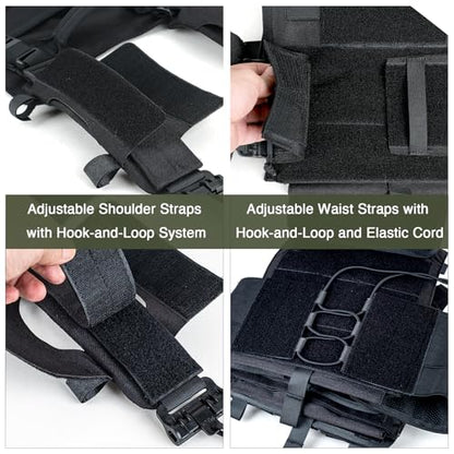 Tactical Vest for Men - Lightweight Modular 3D Breathable, Adjustable Quick Release for Training, Hunting, Outdoor - color: Black