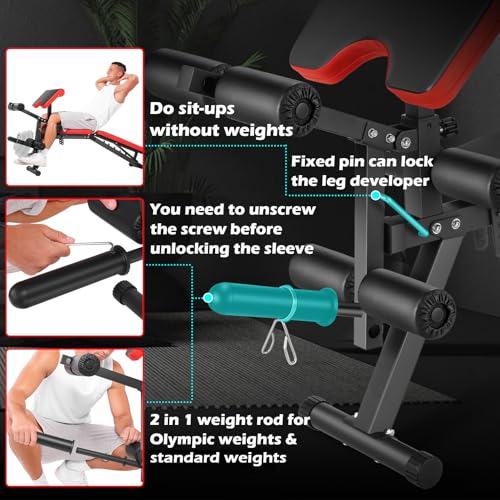 OPPSDECOR Adjustable Weight Bench with Leg Extension and Leg Curl, 800 LBS Heavy Duty Workout Bench for Home Gym, Preacher Curl Bench with Wheels, Flat Incline Decline Exercise Bench for Full Body