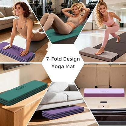 HAHE 7-Fold Design Extra Thick Yoga Mat 72"L x 24"W x 0.47",TPE Fitness Exercise Mats, Non-Slip Foldable Yoga Mat, High Density, Portable for Men & Women, Yoga, Pilates, Home Gym - color: Brown & Beige