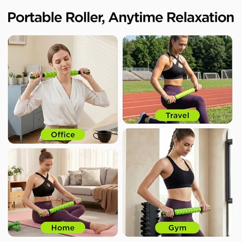 Muscle Roller & Massage Roller Stick for Athletes - Lymphatic Drainage Support, Relieves Muscle Soreness, Cramping & Tightness - Targets Legs, Arms, Back & Calves （Green - 18inch） - color: Green