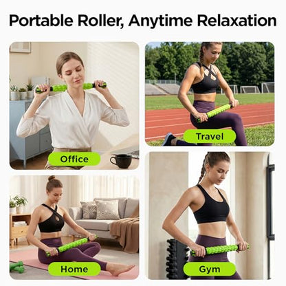 Muscle Roller & Massage Roller Stick for Athletes - Lymphatic Drainage Support, Relieves Muscle Soreness, Cramping & Tightness - Targets Legs, Arms, Back & Calves （Green - 18inch） - color: Green